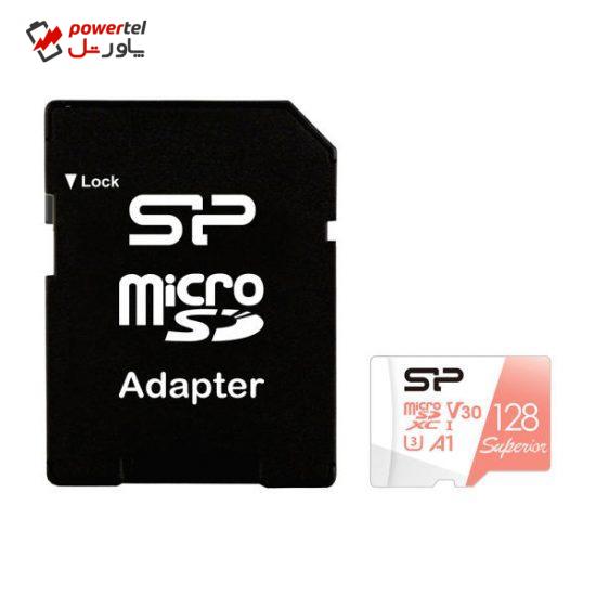 کارت حافظه microSDXC سیلیکون پاور مدل Superior کلاس 10 استاندارد UHS-I U3 سرعت 100MBps ظرفیت 128 گیگابایت به همراه آداپتور SD