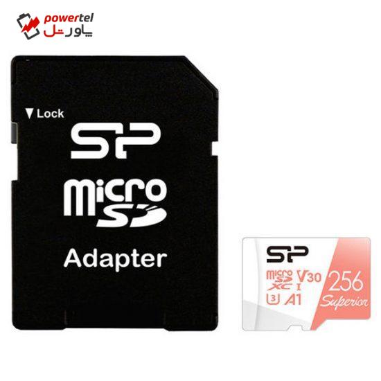 کارت حافظه microSDXC سیلیکون پاور مدل SUPERIOR کلاس 10 استاندارد UHC-I U3 سرعت 100MBps ظرفیت 256 گیگابایت به همراه آداپتور SD