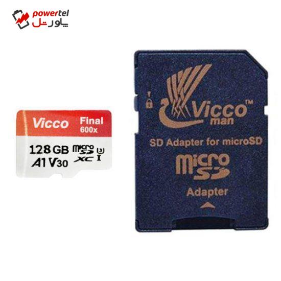 کارت حافظه microSDHC ویکومن مدل Final 600X Plus کلاس 10 استاندارد UHS-I U3 سرعت 90MBps ظرفیت 128 گیگابایت به همراه آداپتور SD