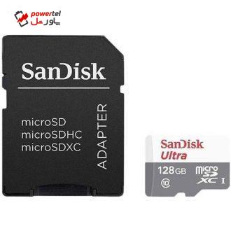 کارت حافظه microSDXC سن دیسک مدل Ultra کلاس 10 استاندارد UHS-I U1 سرعت 100MBps ظرفیت 128 گیگابایت همراه با آداپتور SD کارت حافظه microSDXC سن دیسک مدل Ultra کلاس 10 استاندارد UHS-I U1 سرعت 100MBps ظرفیت 128 گیگابایت همراه با آداپتور SD