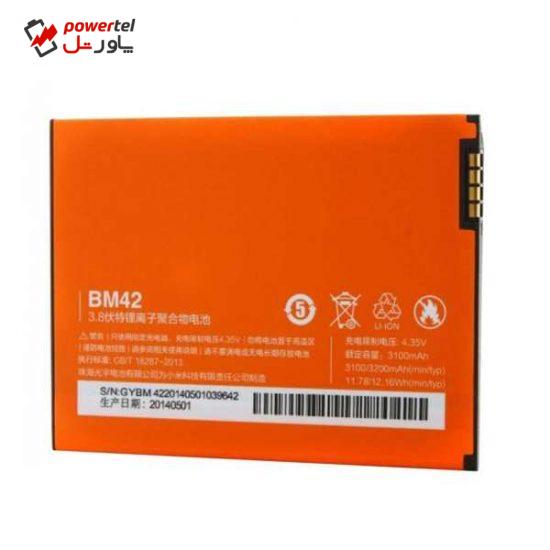 باتری موبایل مدل BM42 ظرفیت 3100 میلی آمپر ساعت مناسب برای گوشی موبایل شیائومی Redmi Note 4G