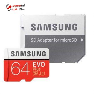 کارت حافظه microSDXC  مدل Evo Plus کلاس 10 استاندارد UHS-I U3 سرعت 100MBps ظرفیت 64 گیگابایت به همراه آداپتور SD