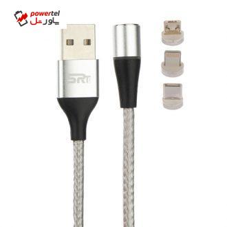 کابل تبدیل USB به microUSB/لایتنینگ/USB-C اس آر تی لاین مدل A7 طول 1 متر