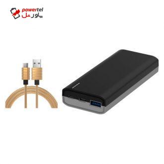 شارژر همراه آی واک مدل CHIC 10000PD UBC1002 ظرفیت 10000 میلی آمپر ساعت به همراه کابل تبدیل USB به USB-C آی واک مدل CST016C طول 1 متر