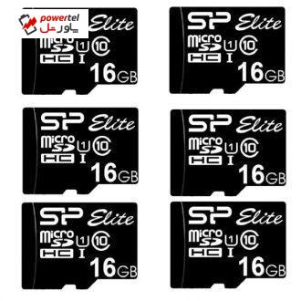 کارت حافظه microSDHC سیلیکون پاور مدل Elite کلاس 10 استاندارد UHS-I U1 سرعت 85MBps ظرفیت 16 گیگابایت بسته 6 عددی