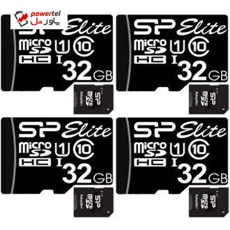 کارت حافظه microSDHC سیلیکون پاور مدل Elite کلاس 10 استاندارد UHS-I U1 سرعت 85MBps ظرفیت 32 گیگابایت به همراه آداپتور SD بسته 4 عددی کارت حافظه microSDHC سیلیکون پاور مدل Elite کلاس 10 استاندارد UHS-I U1 سرعت 85MBps ظرفیت 32 گیگابایت به همراه آداپتور SD بسته 4 عددی