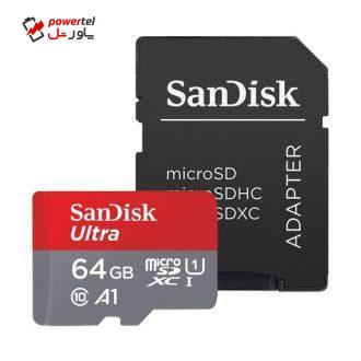 کارت حافظه microSDXC سن دیسک مدل Ultra A1 کلاس 10 استاندارد UHS-I سرعت 100MBps ظرفیت 64 گیگابایت به همراه آداپتور SD