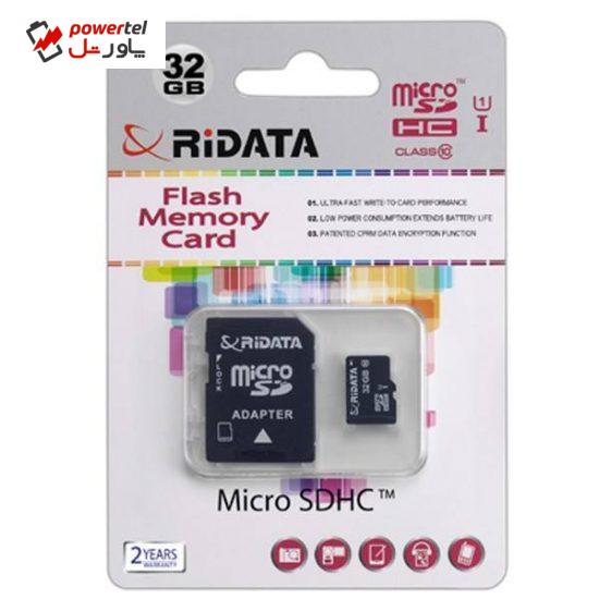 کارت حافظه microSDHC ری دیتا مدل High Speed کلاس 10 استاندارد UHS-I U1 به همراه آداپتور SD ظرفیت 32 گیگابایت