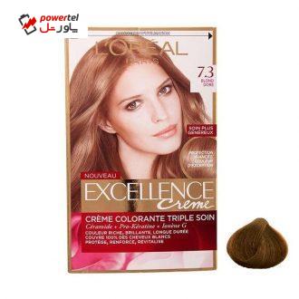 کیت رنگ مو لورآل مدل Excellence شماره 7.3 حجم 48 میلی لیتر رنگ بلوند طلایی متوسط کیت رنگ مو لورآل مدل Excellence شماره 7.3 حجم 48 میلی لیتر رنگ بلوند طلایی متوسط