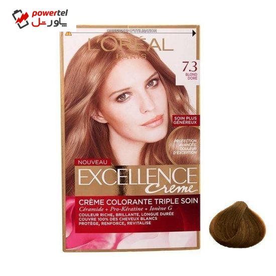 کیت رنگ مو لورآل مدل Excellence شماره 7.3 حجم 48 میلی لیتر رنگ بلوند طلایی متوسط