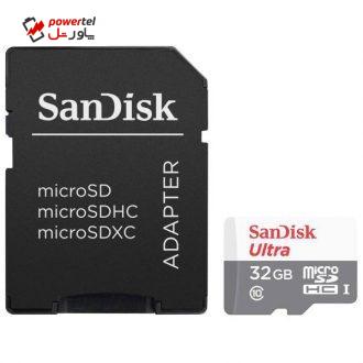 کارت حافظه microSDHC سن دیسک مدل Ultra کلاس 10 استاندارد UHS-I U1 سرعت 48MBps 320X همراه با آداپتور SD ظرفیت 32 گیگابایت