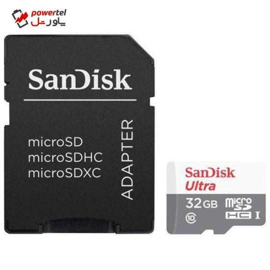 کارت حافظه microSDHC سن دیسک مدل Ultra کلاس 10 استاندارد UHS-I U1 سرعت 48MBps 320X همراه با آداپتور SD ظرفیت 32 گیگابایت