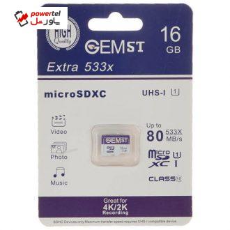 کارت حافظه microSDXC جم اس تی مدل Extra 533x کلاس 10 استاندارد UHS-I سرعت 80MBps ظرفیت 16 گیگابایت
