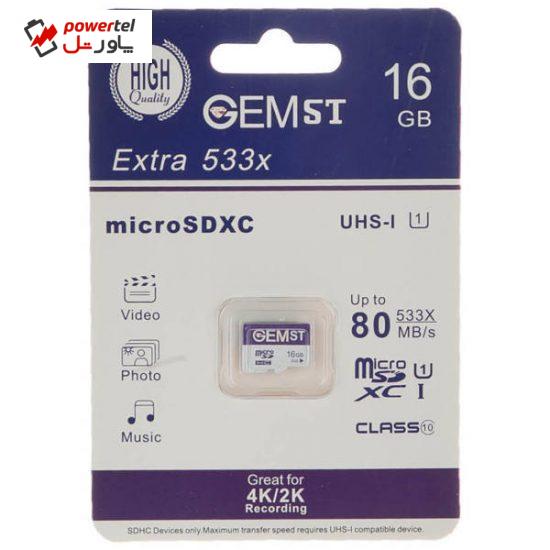 کارت حافظه microSDXC جم اس تی مدل Extra 533x کلاس 10 استاندارد UHS-I سرعت 80MBps ظرفیت 16 گیگابایت