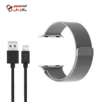 بند مدل Milanese مناسب برای اپل واچ 42 میلی متری به همراه کابل لایتنینگ ایکس او مدل NB1 بند مدل Milanese مناسب برای اپل واچ 42 میلی متری به همراه کابل لایتنینگ ایکس او مدل NB1