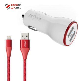 شارژر فندکی انکر مدل A2310 PowerDrive 2 به همراه کابل لایتنینگ