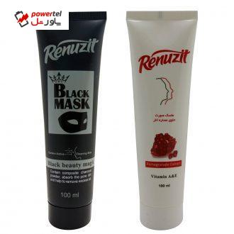 ماسک صورت رینو زیت مدل Black Mask حجم 100 میلی لیتر به همراه ماسک صورت مدل انار حجم 100 میلی لیتر
