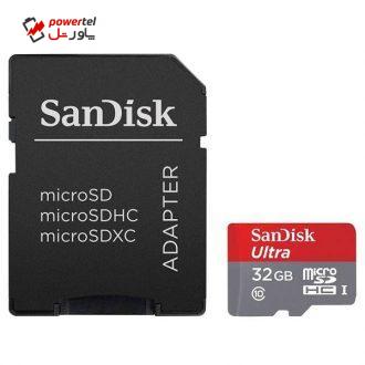 کارت حافظه microSDHC سن دیسک مدل Ultra  کلاس 10 استاندارد UHS-I سرعت 30MBps ظرفیت 32 گیگابایت به همراه آداپتور SD
