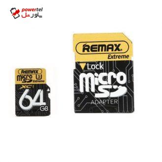 کارت حافظه microSDHC ریمکس مدل EXTREME کلاس 10 استاندارد UHS-III U3 سرعت 80MBps ظرفیت 64 گیگابایت به همراه آداپتور SD