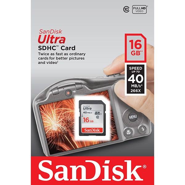 کارت حافظه SDHC سن دیسک مدل Ultra کلاس 10 استاندارد UHS-I U1 سرعت 266X 40MBps ظرفیت 16 گیگابایت