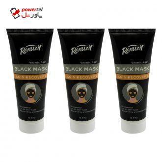 ماسک صورت رینو زیت مدل Black mask carbon active حجم 75 میلی لیتر مجموعه 3 عددی