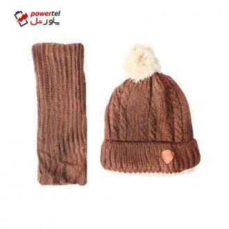 ست کلاه و شال گردن بافتنی کد 566 رنگ قهوه ای