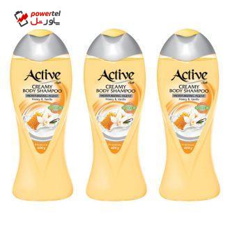 شامپو بدن اکتیو مدل Vanilla And Honey وزن 400 گرم بسته 3 عددی