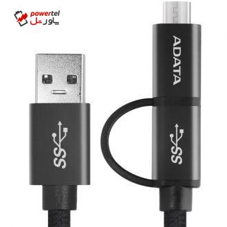 کابل تبدیل USB به microUSB/USB-C ای دیتا مدل One For All طول 1 متر