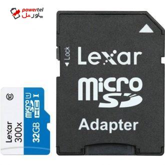 کارت حافظه microSDHC لکسار مدل Mobile/Sport کلاس 10 استاندارد UHS-I U1 سرعت 45MBps 300X به همراه آداپتور SD ظرفیت 32 گیگابایت کارت حافظه microSDHC لکسار مدل Mobile/Sport کلاس 10 استاندارد UHS-I U1 سرعت 45MBps 300X به همراه آداپتور SD ظرفیت 32 گیگابایت