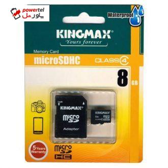کارت حافظه microSDHC کینگ مکس کلاس 4 به همراه آداپتور SD ظرفیت 8 گیگابایت کارت حافظه microSDHC کینگ مکس کلاس 4 به همراه آداپتور SD ظرفیت 8 گیگابایت