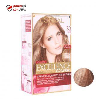کیت رنگ مو لورآل سری Excellence شماره 7.3 حجم 48 میلی لیتر رنگ بلوند طلایی تیره کیت رنگ مو لورآل سری Excellence شماره 7.3 حجم 48 میلی لیتر رنگ بلوند طلایی تیره