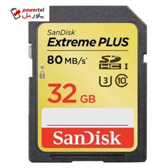 کارت حافظه SDHC سن دیسک مدل Extreme Plus کلاس 10 استاندارد UHS-I U3 سرعت 80MBps 533X ظرفیت 32 گیگابایت