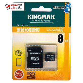 کارت حافظه microSDHC کینگ مکس کلاس 4 به همراه آداپتور SD ظرفیت 8 گیگابایت
