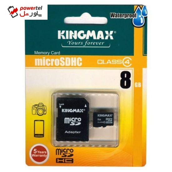 کارت حافظه microSDHC کینگ مکس کلاس 4 به همراه آداپتور SD ظرفیت 8 گیگابایت
