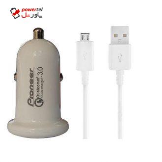 شارژر فندکی پایونیر مدل C304Q به همراه کابل تبدیل microUSB