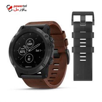 ساعت مچی هوشمند گارمین مدل Fenix 5x Plus Brown Leather Band به همراه بند سیلیکونی