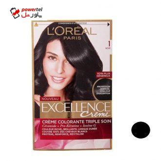کیت رنگ مو لورآل مدل Excellence شماره 1 حجم 48 میلی لیتر رنگ مشکی کیت رنگ مو لورآل مدل Excellence شماره 1 حجم 48 میلی لیتر رنگ مشکی
