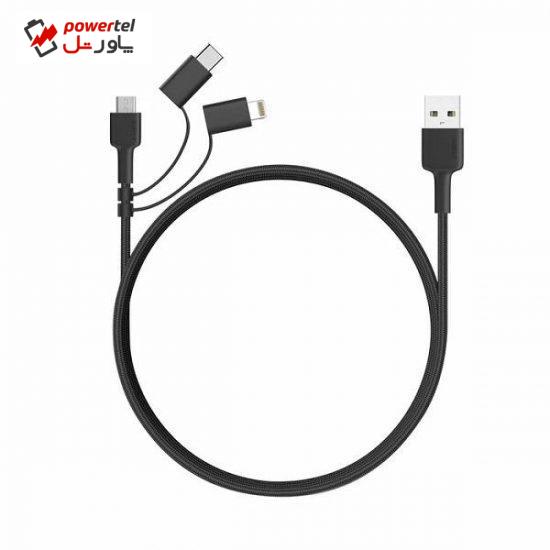 کابل تبدیل USB به لایتنینگ / USB-C / microUSB آکی مدل CB-BAL5 طول 1.2 متر
