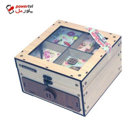 جعبه لوازم خیاطی چوبی  فامسین مدل دکوری دار کشویی  بزرگ