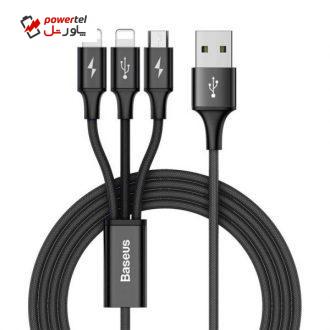 کابل تبدیل USB به لایتنینگ / microUSB باسئوس مدل RAPID-SU01-BA طول 1.2 متر