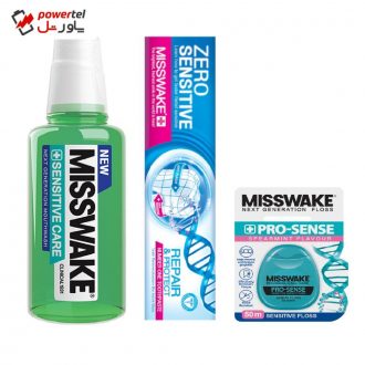خمیردندان میسویک مدل Zero Sensitive حجم 100 میلی لیتر به همراه دهان شویه میسویک مدل Sensitive Care حجم 400 میلی لیتر و نخ دندان خمیردندان میسویک مدل Zero Sensitive حجم 100 میلی لیتر به همراه دهان شویه میسویک مدل Sensitive Care حجم 400 میلی لیتر و نخ دندان