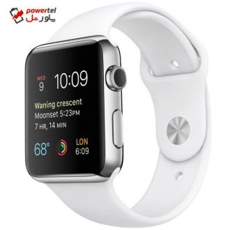 ساعت هوشمند اپل واچ مدل 42mm Stainless Steel Case with White Sport Band ساعت هوشمند اپل واچ مدل 42mm Stainless Steel Case with White Sport Band