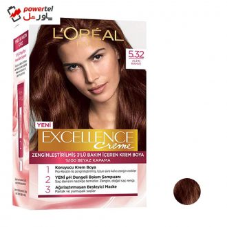 کیت رنگ مو لورآل مدل Excellence شماره 5.32 رنگ قهوه ای روشن کیت رنگ مو لورآل مدل Excellence شماره 5.32 رنگ قهوه ای روشن