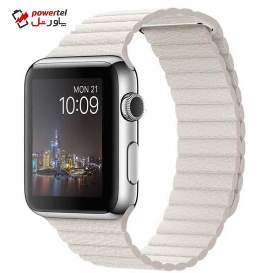 ساعت هوشمند اپل واچ مدل 42mm Steel Case with Large White Leather Loop Band