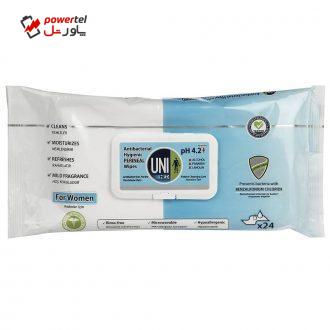 دستمال مرطوب بانوان یونی مد مدل Antibacterial Hygienic Perineal بسته 24 عددی دستمال مرطوب بانوان یونی مد مدل Antibacterial Hygienic Perineal بسته 24 عددی