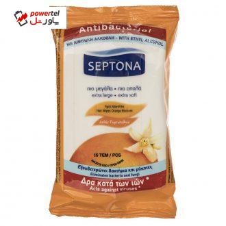 دستمال مرطوب سپتونا مدل Antibacterial با عصاره پرتقال – بسته 15 عددی دستمال مرطوب سپتونا مدل Antibacterial با عصاره پرتقال – بسته 15 عددی