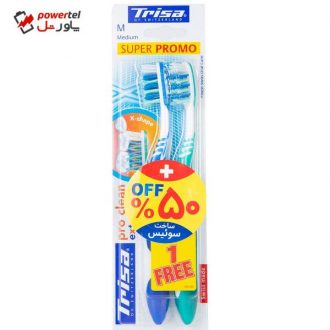 مسواک تریزا مدل pro clean extra با برس متوسط بسته 2 عددی