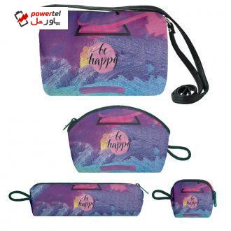 کیف دخترانه طرح happy کد f172 مجموعه 4 عددی