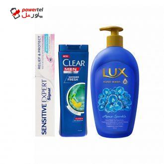 خمیر دندان سیگنال مدل Whitening وزن 100 گرم به همراه شامپو ضد شوره کلییر و شامپو ضد شوره کلییر