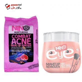 دستمال مرطوب پاک کننده آرایش نینو بسته 27 عددی به همراه دستمال مرطوب پاک کننده آرایش مدل EYE بسته 45 عددی